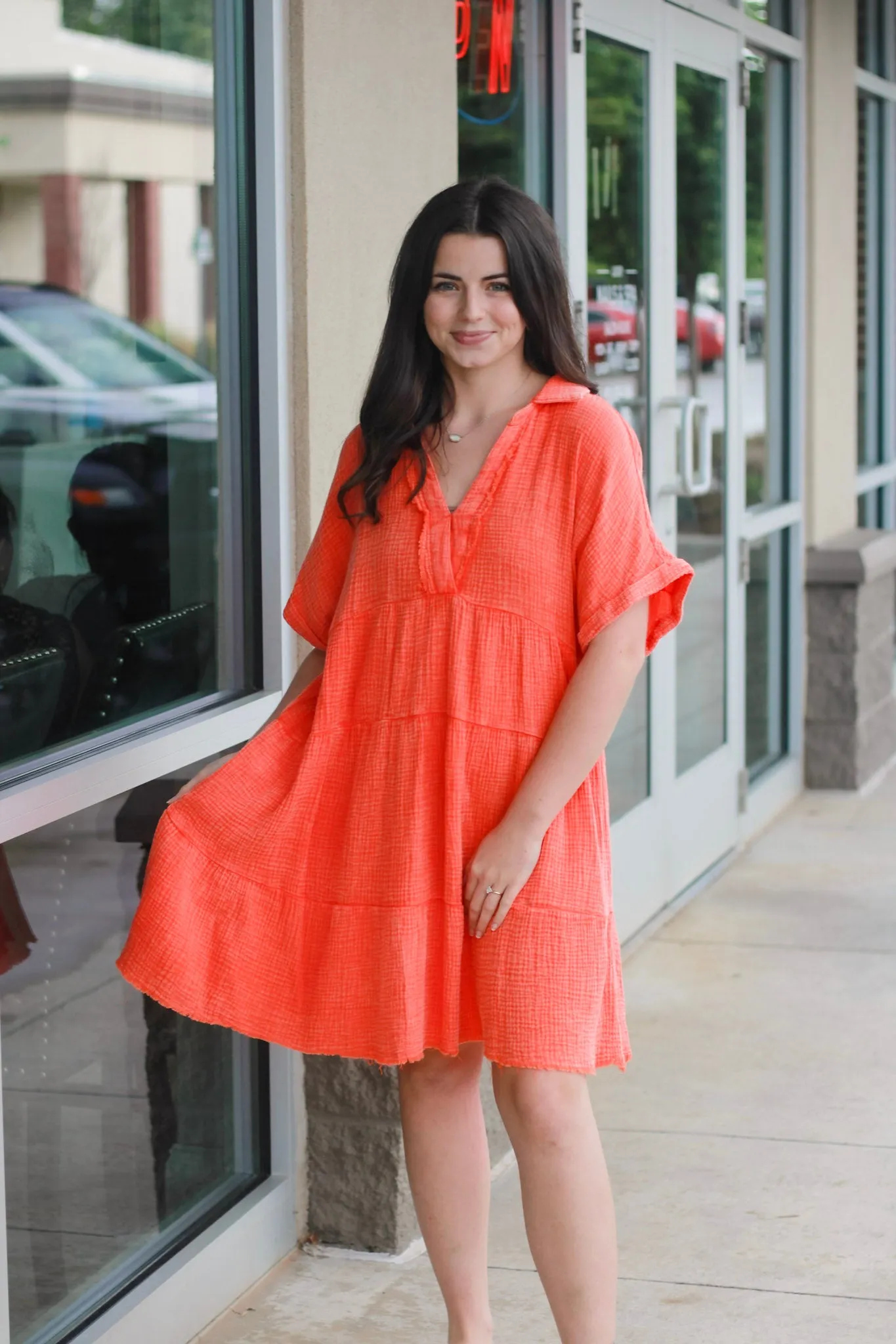 Meet for Brunch Mineral Wash Dress in Tangerine