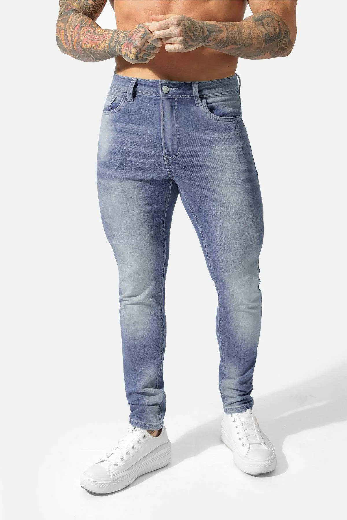 Men's Premium Fitted Stretchy Jeans - Faded Blue