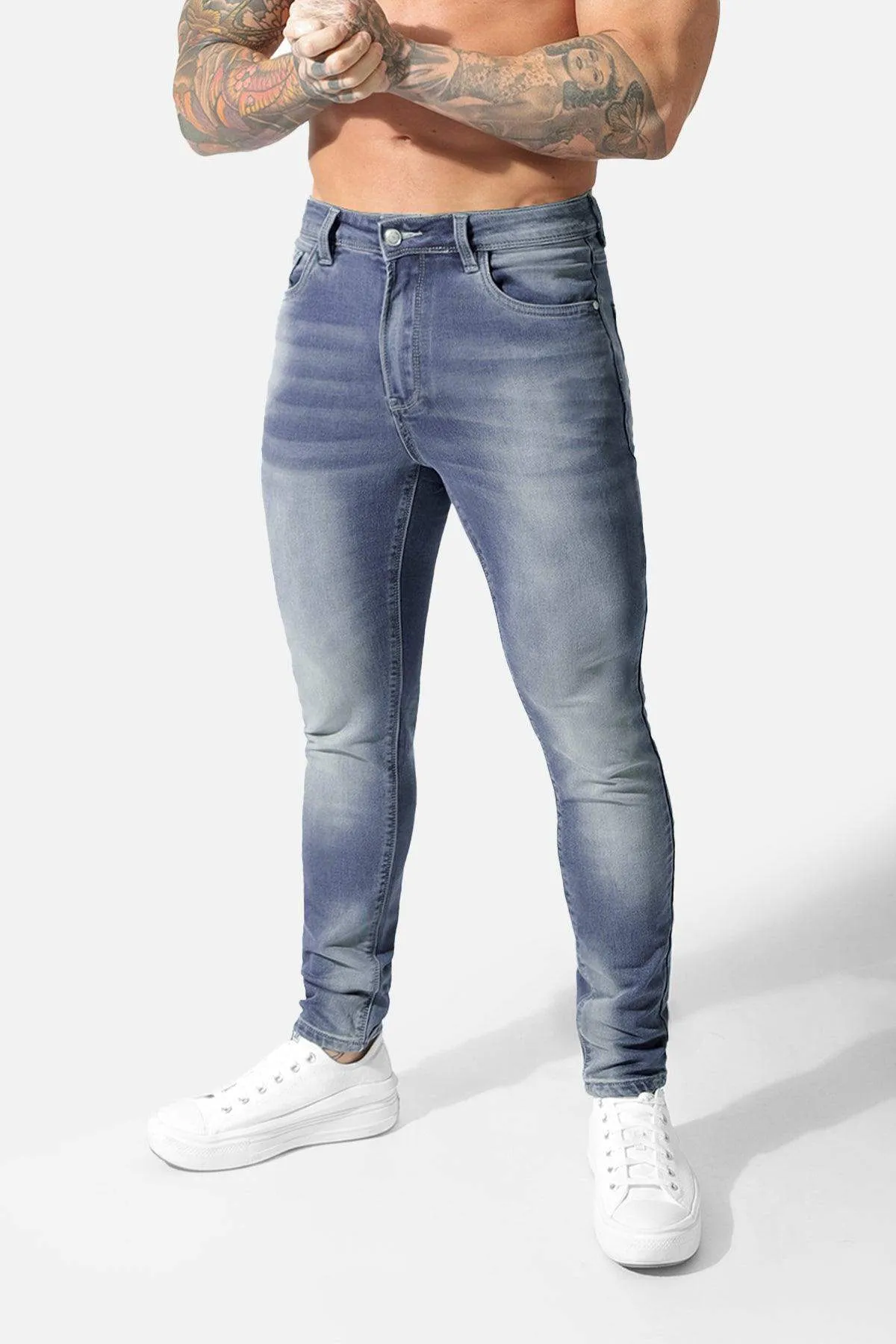 Men's Premium Fitted Stretchy Jeans - Faded Blue