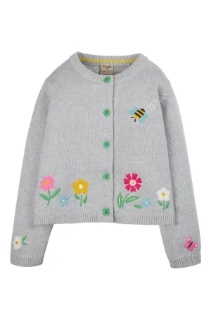 Millie Embroidered Cardigan, Grey/Flowers, (2-3/3-4)