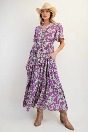 Mint & Grape Tiered Dress with Ruffle Details
