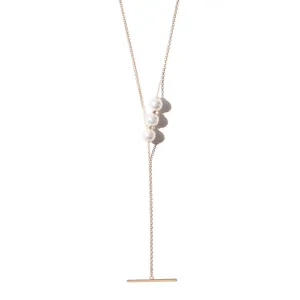 Mizuki Three Pearl Slider Bar Necklace