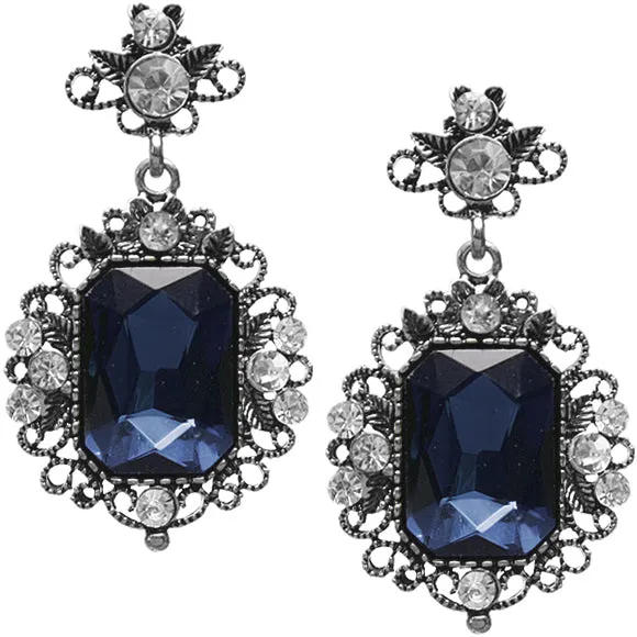 Navy Blue Elegant Large Gemstone Post Earrings