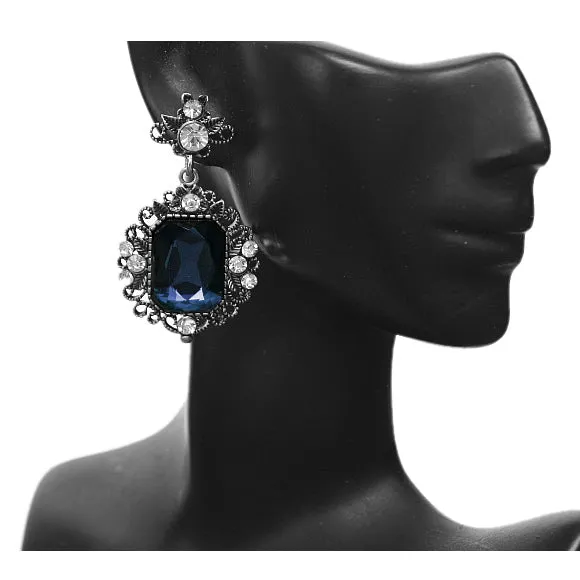 Navy Blue Elegant Large Gemstone Post Earrings