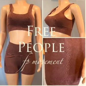New FREE PEOPLE Square Neck Good Karma Bra XS/S &amp; Karma Shorts M/L Nutmeg $96
