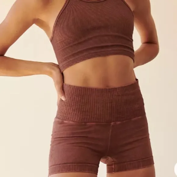 New FREE PEOPLE Square Neck Good Karma Bra XS/S &amp; Karma Shorts M/L Nutmeg $96