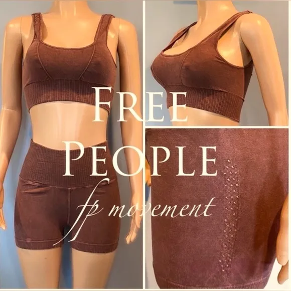 New FREE PEOPLE Square Neck Good Karma Bra XS/S &amp; Karma Shorts M/L Nutmeg $96