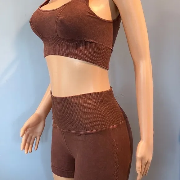 New FREE PEOPLE Square Neck Good Karma Bra XS/S &amp; Karma Shorts M/L Nutmeg $96