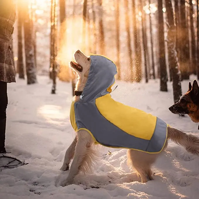 New Hooded Dog Raincoat, Waterproof with Reflective Strips for Large Dogs, Yellow & Grey! Sz 10 for large breed dogs