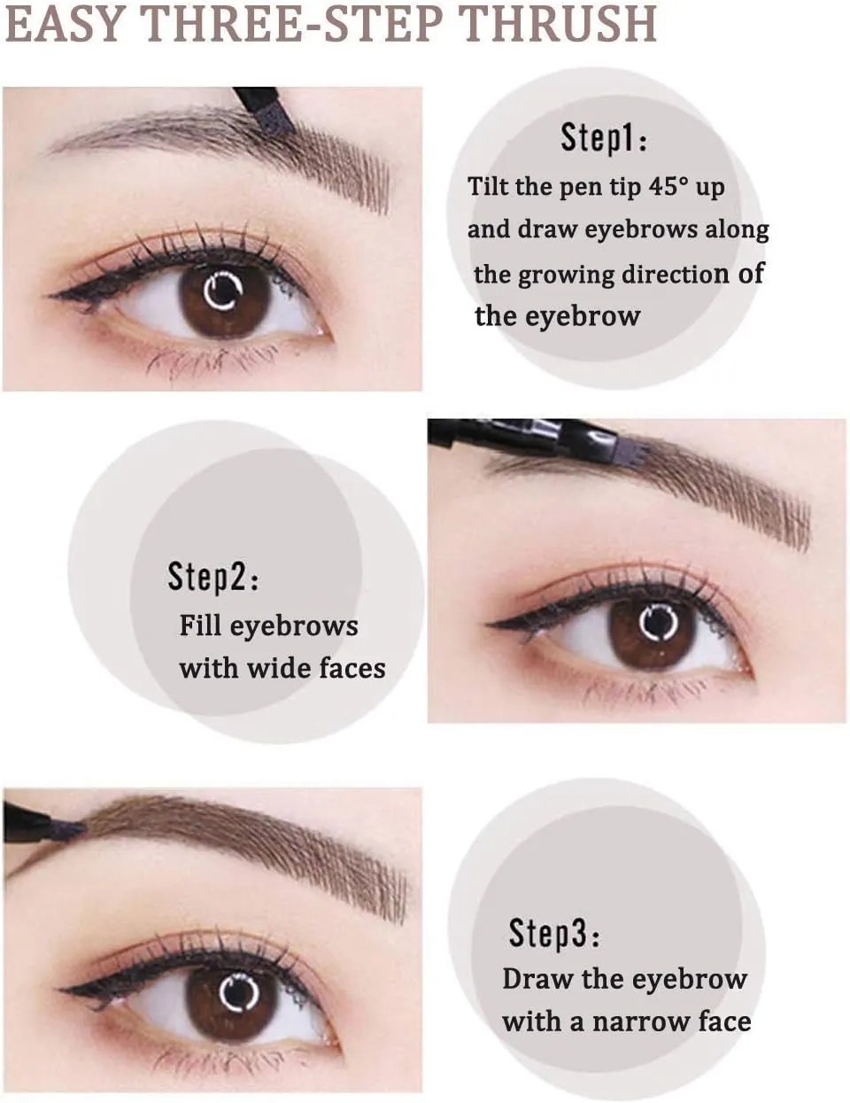 New QUEMISS Eyebrow Pen 4 Points Micro Brow Pencil Creates Lasting MakeUp Professional Natural Looking 3D Tint Pen Eyebrows Cover Sparse Areas Daily Waterproof Brows #03 (Reddish Brown)