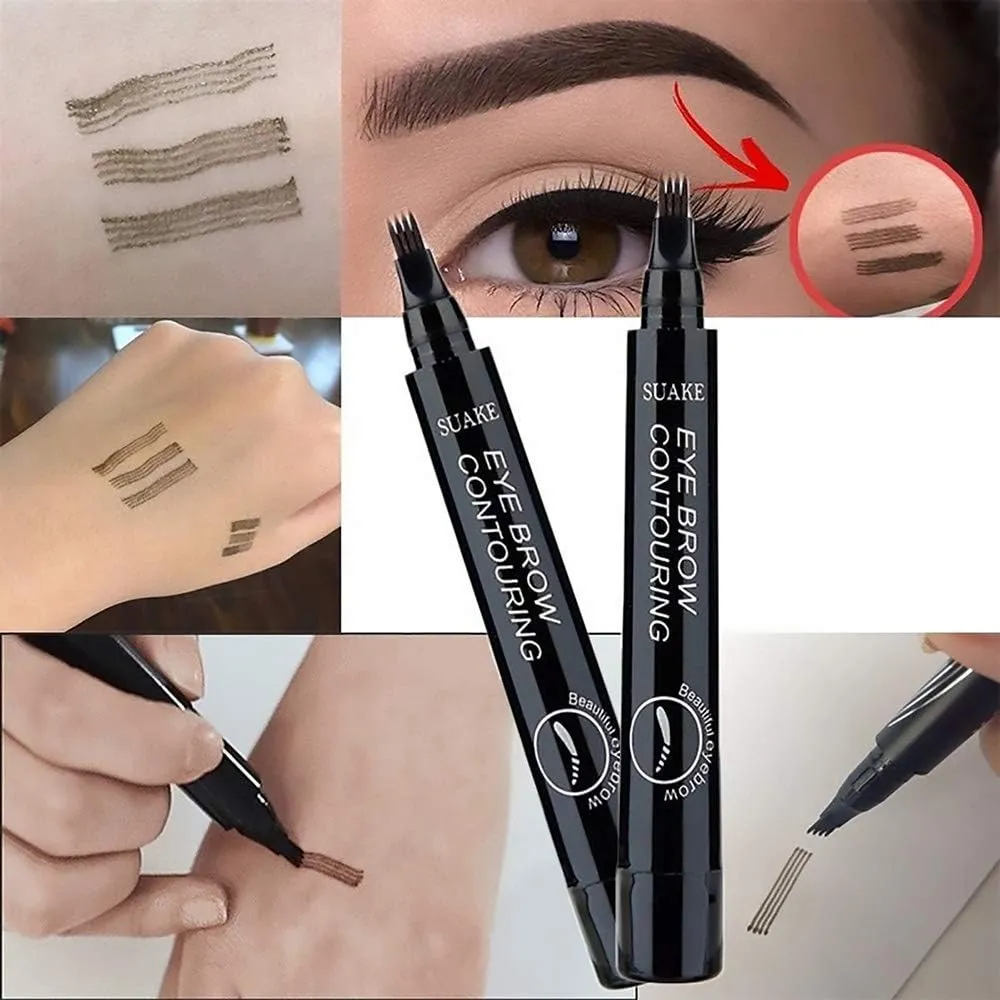 New QUEMISS Eyebrow Pen 4 Points Micro Brow Pencil Creates Lasting MakeUp Professional Natural Looking 3D Tint Pen Eyebrows Cover Sparse Areas Daily Waterproof Brows #03 (Reddish Brown)