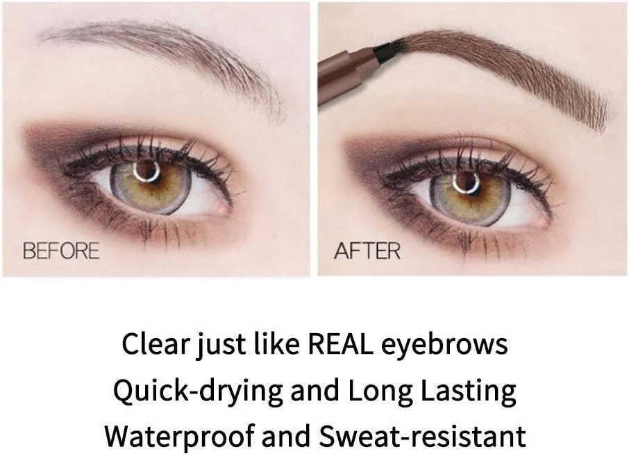 New QUEMISS Eyebrow Pen 4 Points Micro Brow Pencil Creates Lasting MakeUp Professional Natural Looking 3D Tint Pen Eyebrows Cover Sparse Areas Daily Waterproof Brows #03 (Reddish Brown)