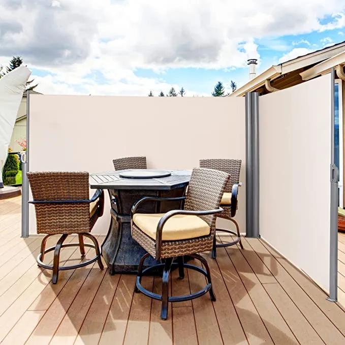New Wayfair SONGMICS 118.1" L x 70.9" H Retractable Patio Side Awning Sun Shade and Wind Screen Awning for Privacy Divider Blind Waterproof Beige, Retails $346 