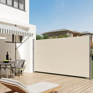 New Wayfair SONGMICS 118.1" L x 70.9" H Retractable Patio Side Awning Sun Shade and Wind Screen Awning for Privacy Divider Blind Waterproof Beige, Retails $346 