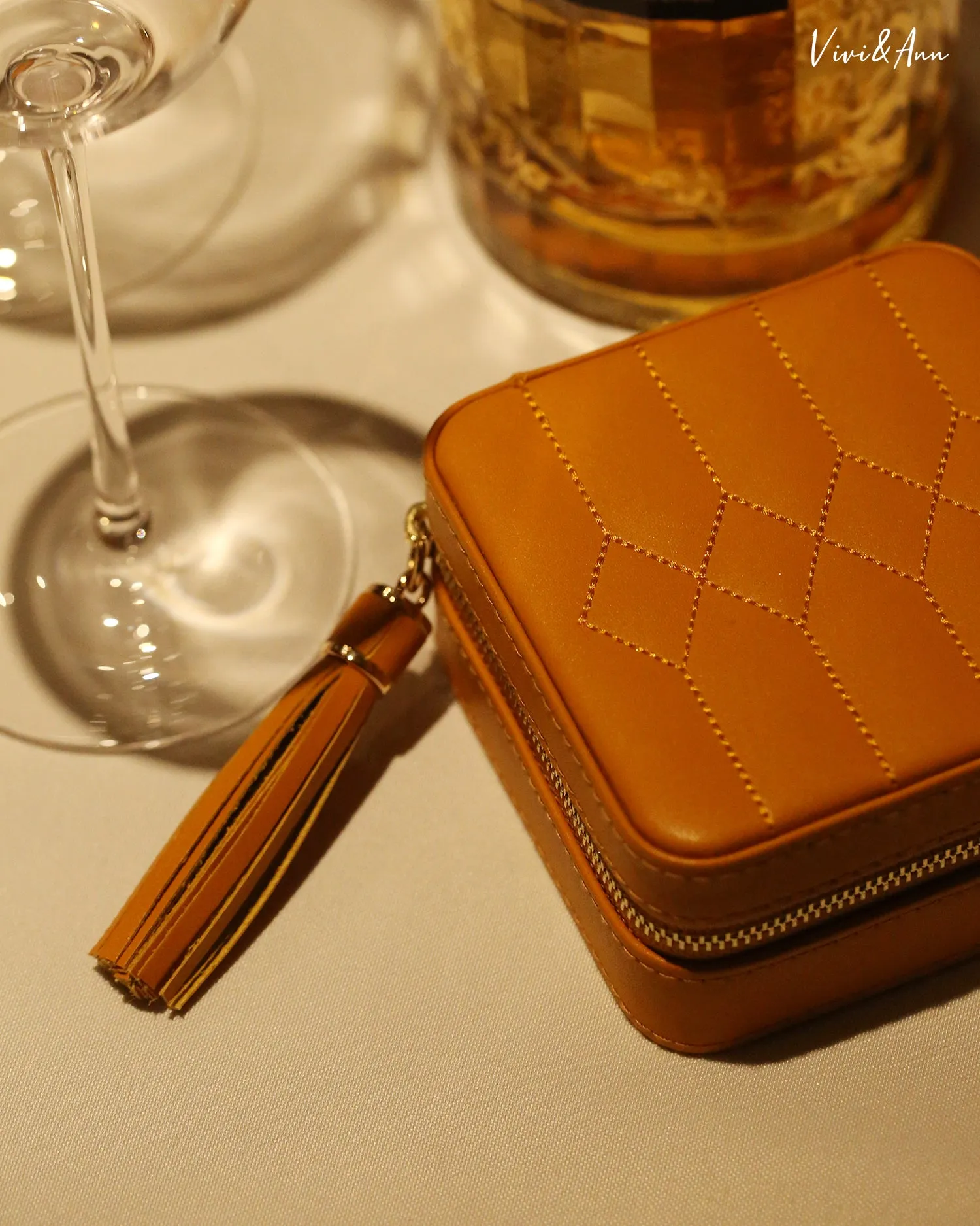 Orange Leather Travel Jewelry Case