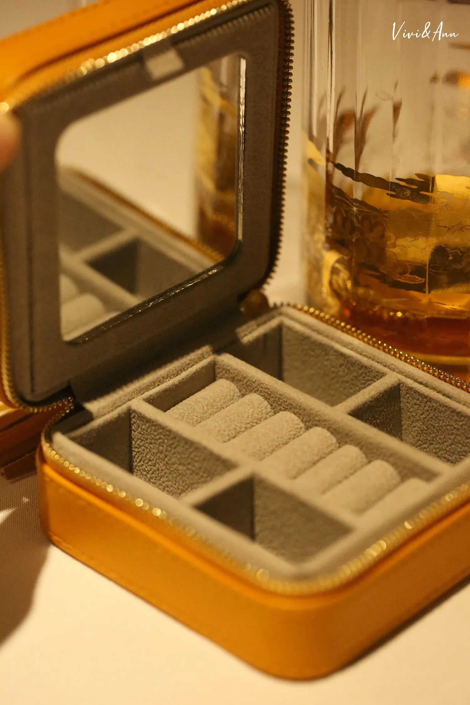 Orange Leather Travel Jewelry Case