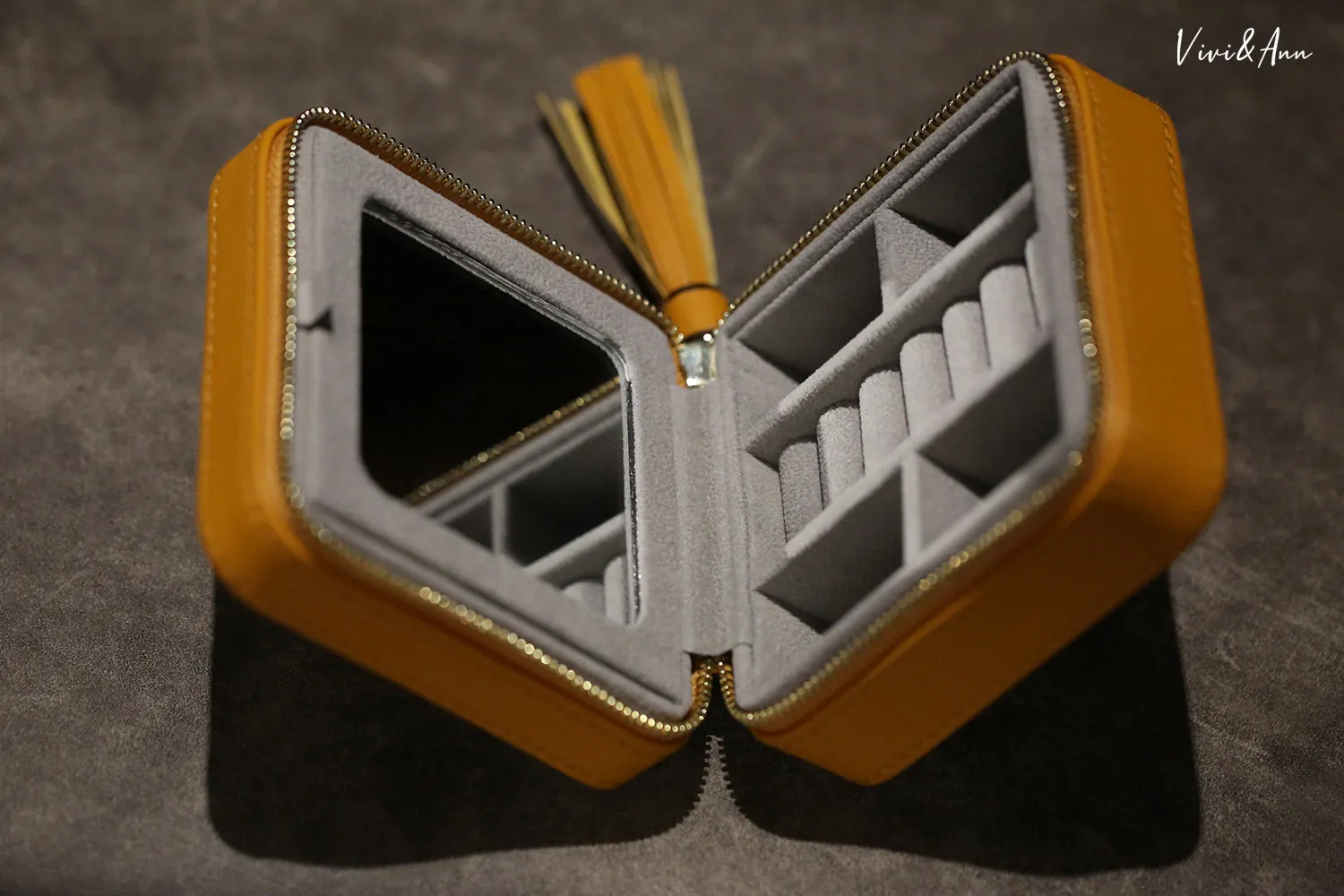 Orange Leather Travel Jewelry Case