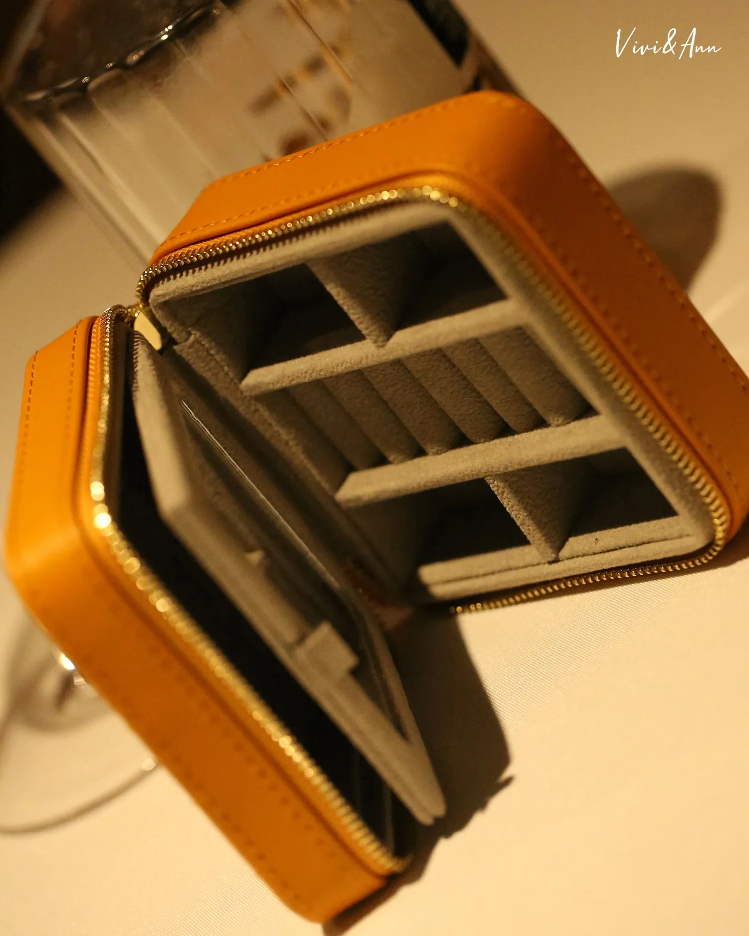 Orange Leather Travel Jewelry Case