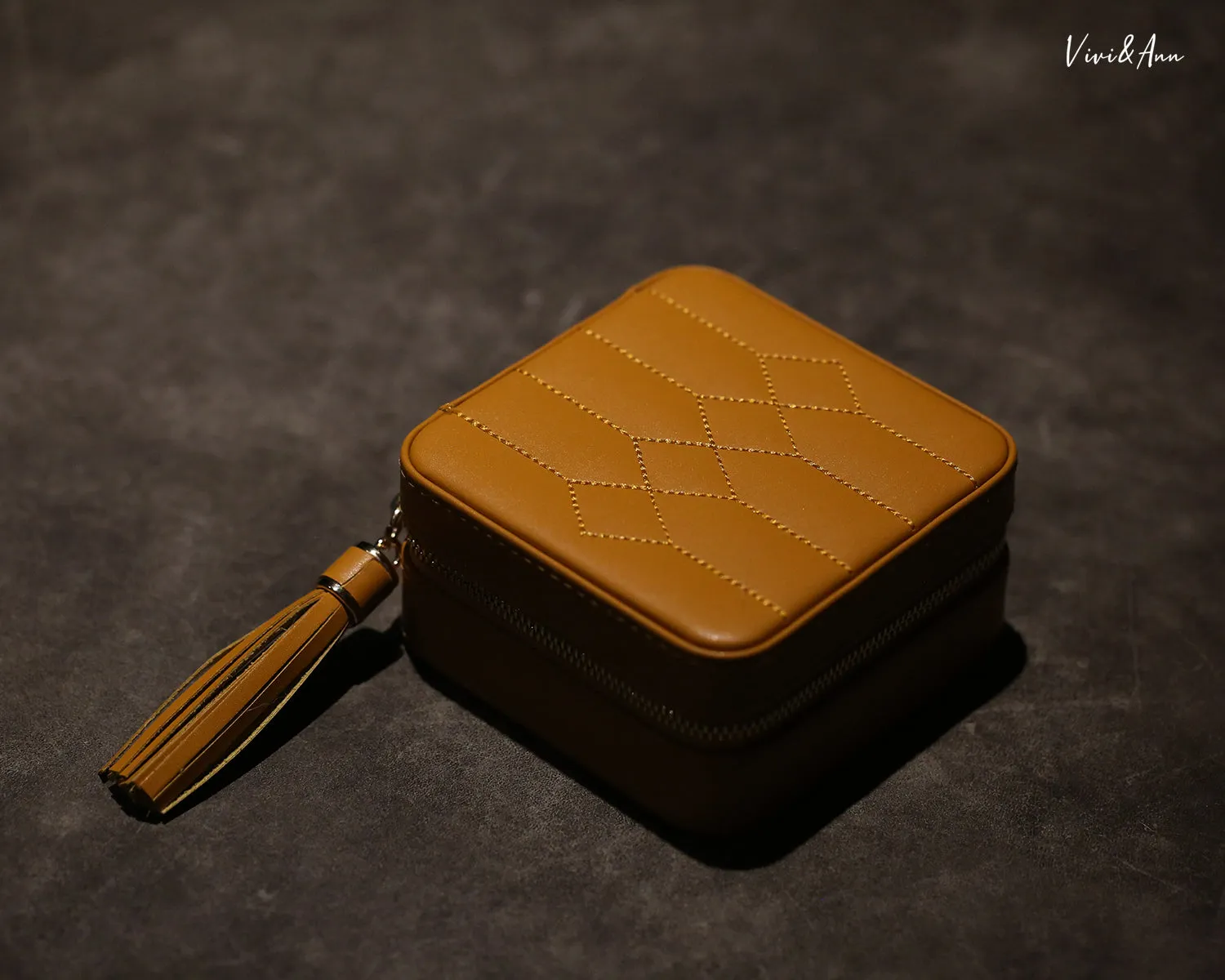 Orange Leather Travel Jewelry Case