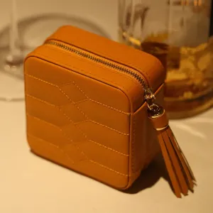 Orange Leather Travel Jewelry Case