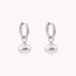 Orb Pearl Hoops, Silver