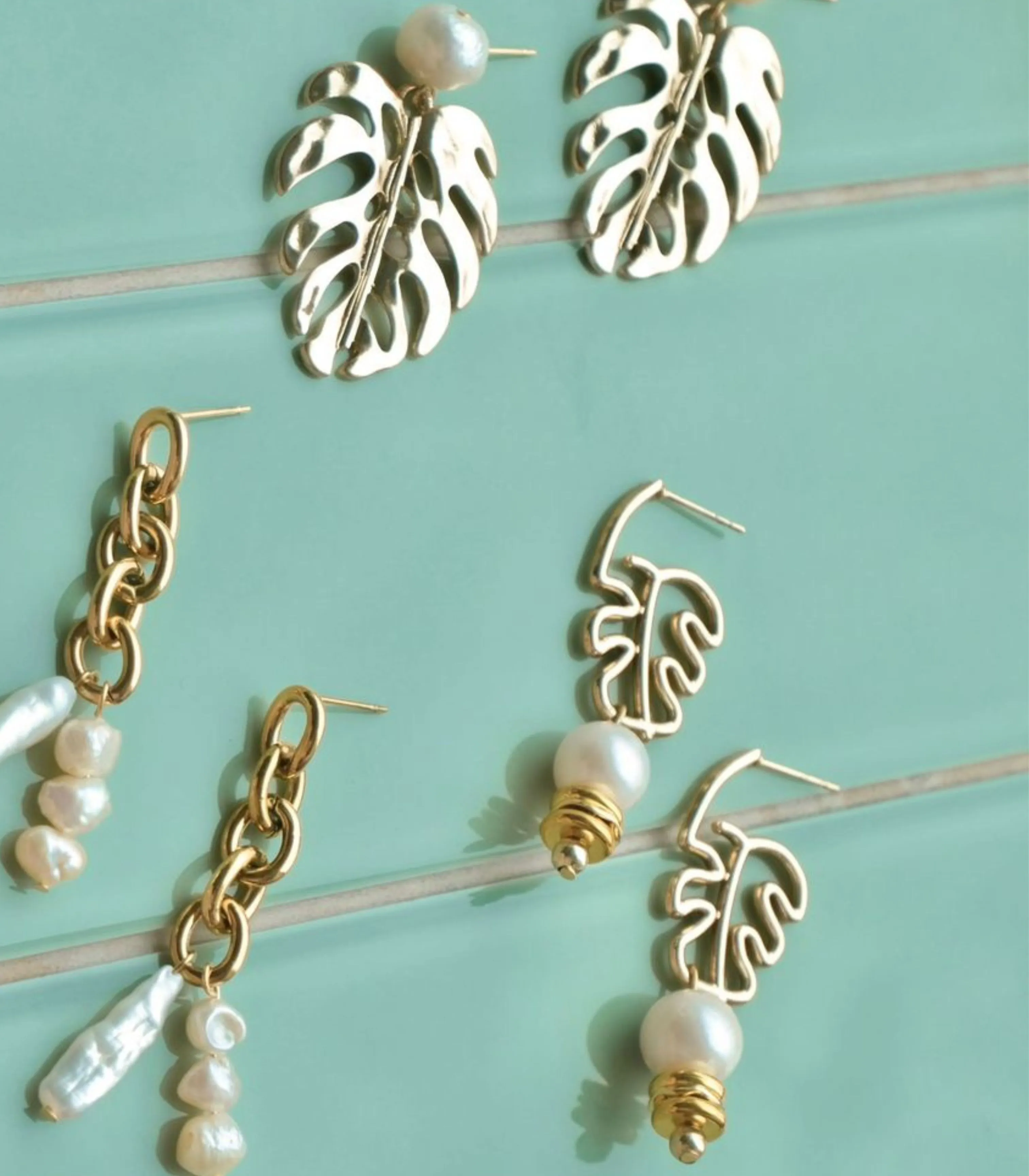 Palm Leaf Pearl Drop Earrings