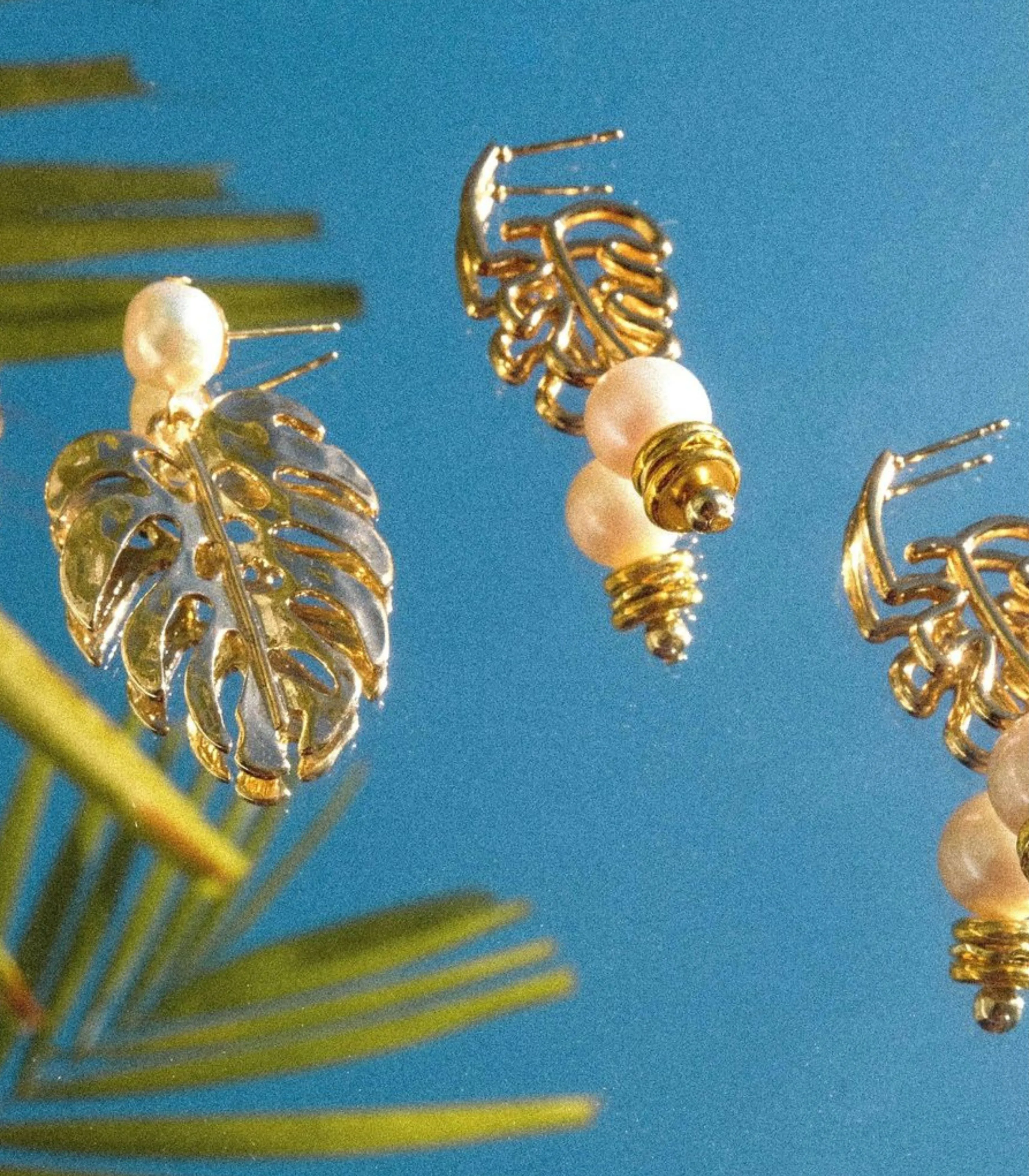Palm Leaf Pearl Drop Earrings