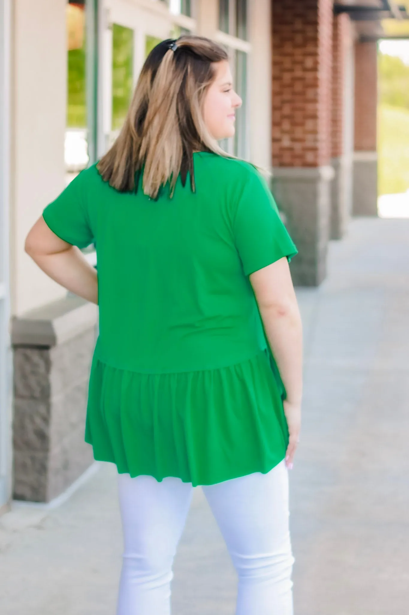 Pep in My Step Peplum in Kelly Green