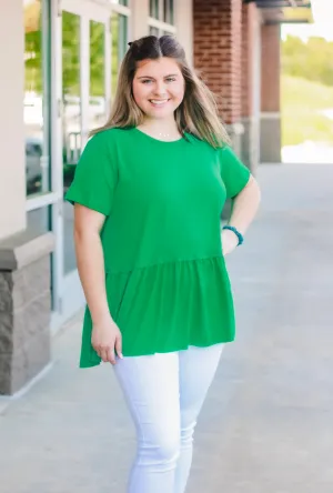 Pep in My Step Peplum in Kelly Green