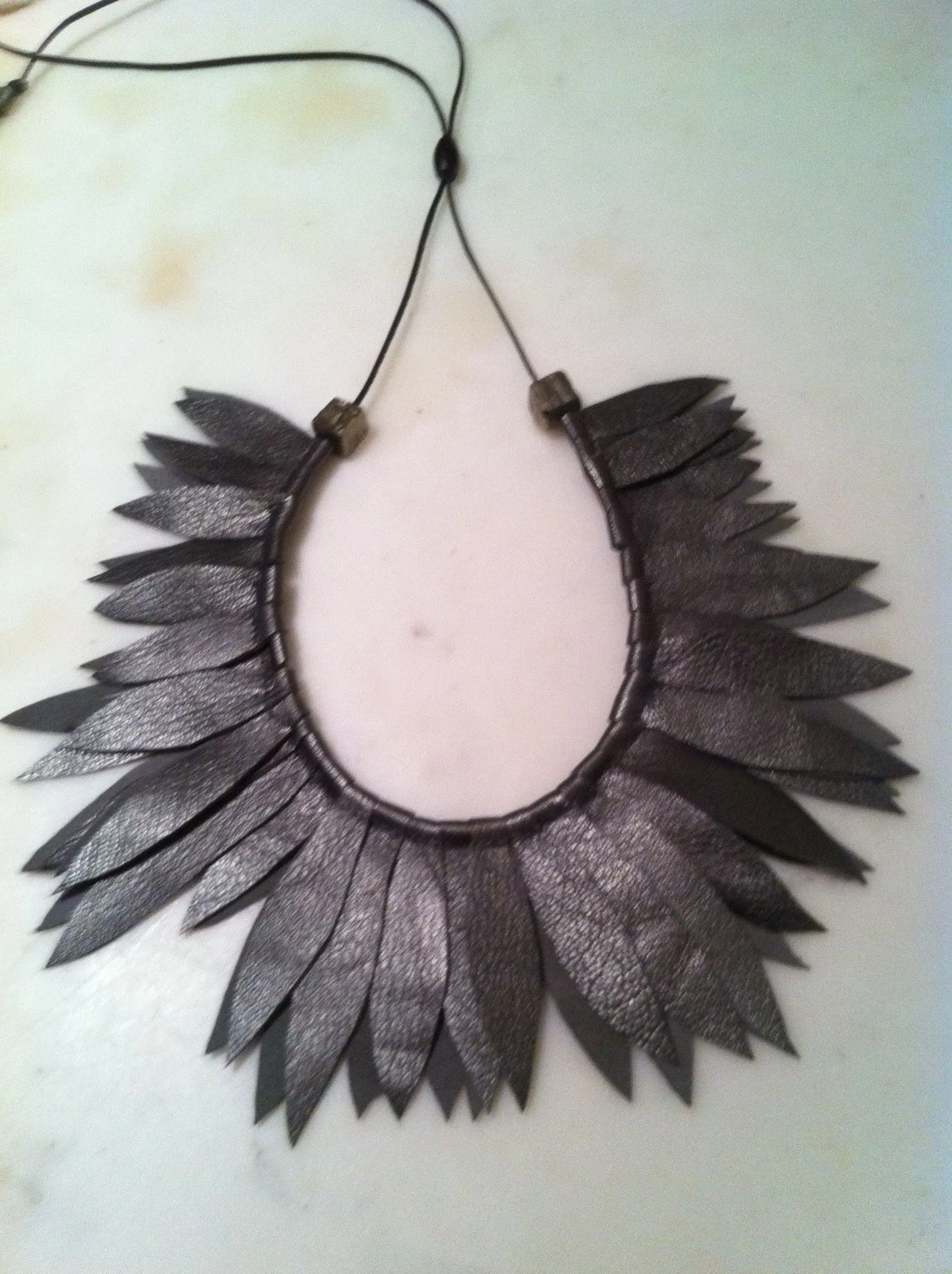 Pewter Leather Leaf Collar w/ Pyrite