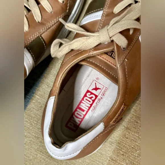 Pikolonos Men’s Belfort Leather Tan/Cream/White Lace-up Sneakers. Size 8.5US