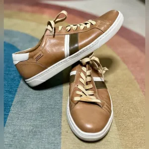 Pikolonos Men’s Belfort Leather Tan/Cream/White Lace-up Sneakers. Size 8.5US