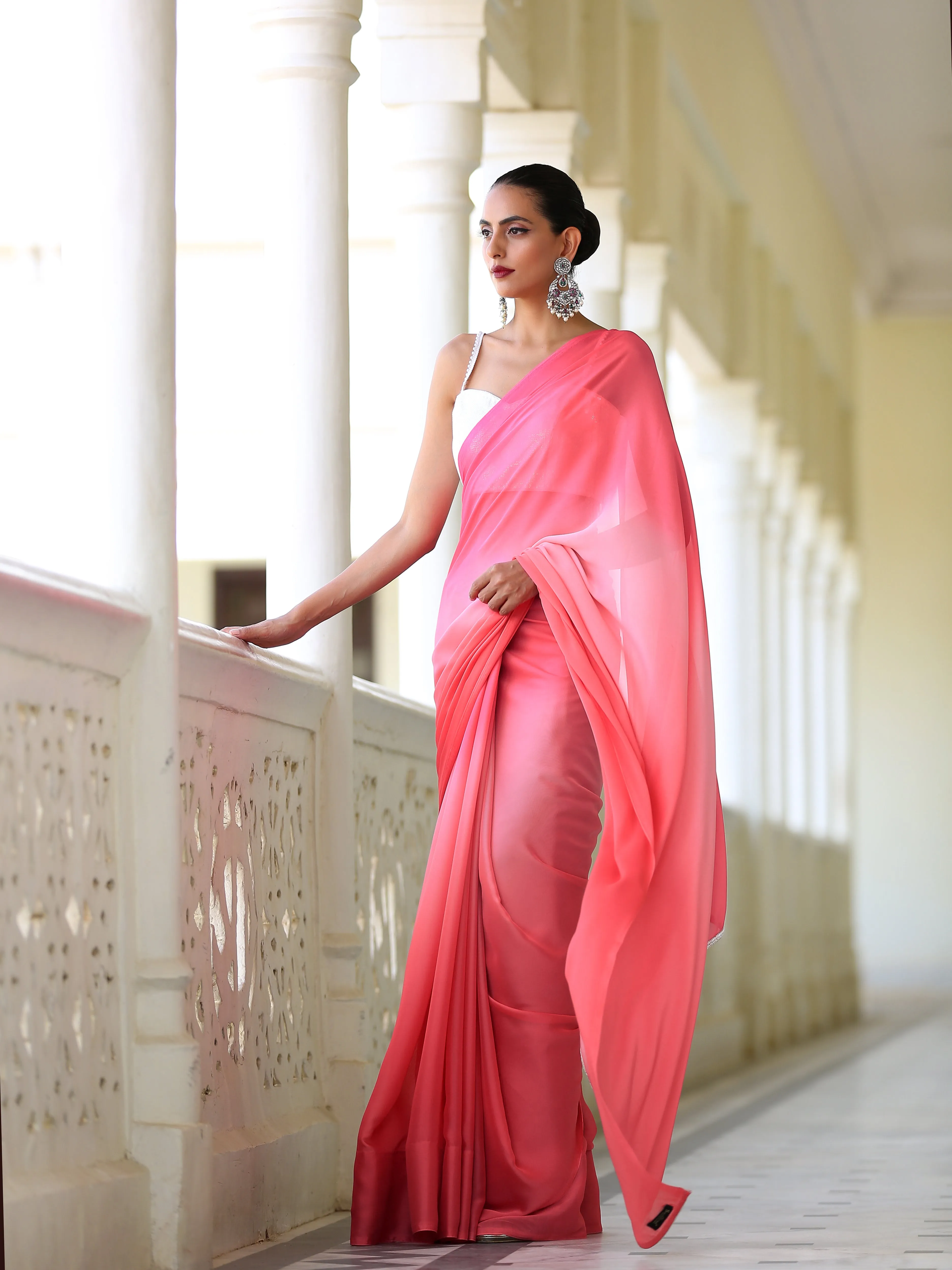 Pink Sunset Chiffon Ombre' Saree