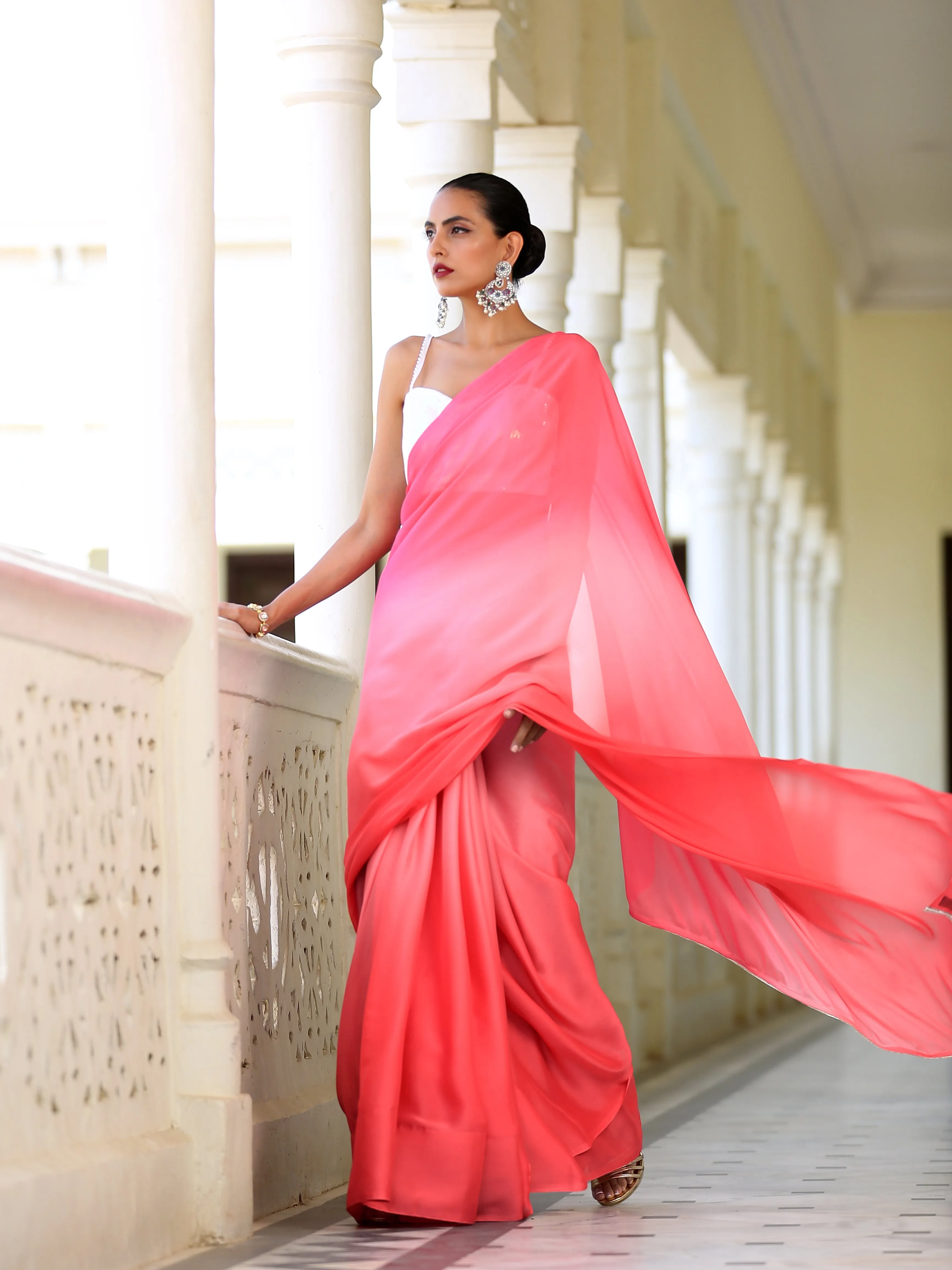 Pink Sunset Chiffon Ombre' Saree