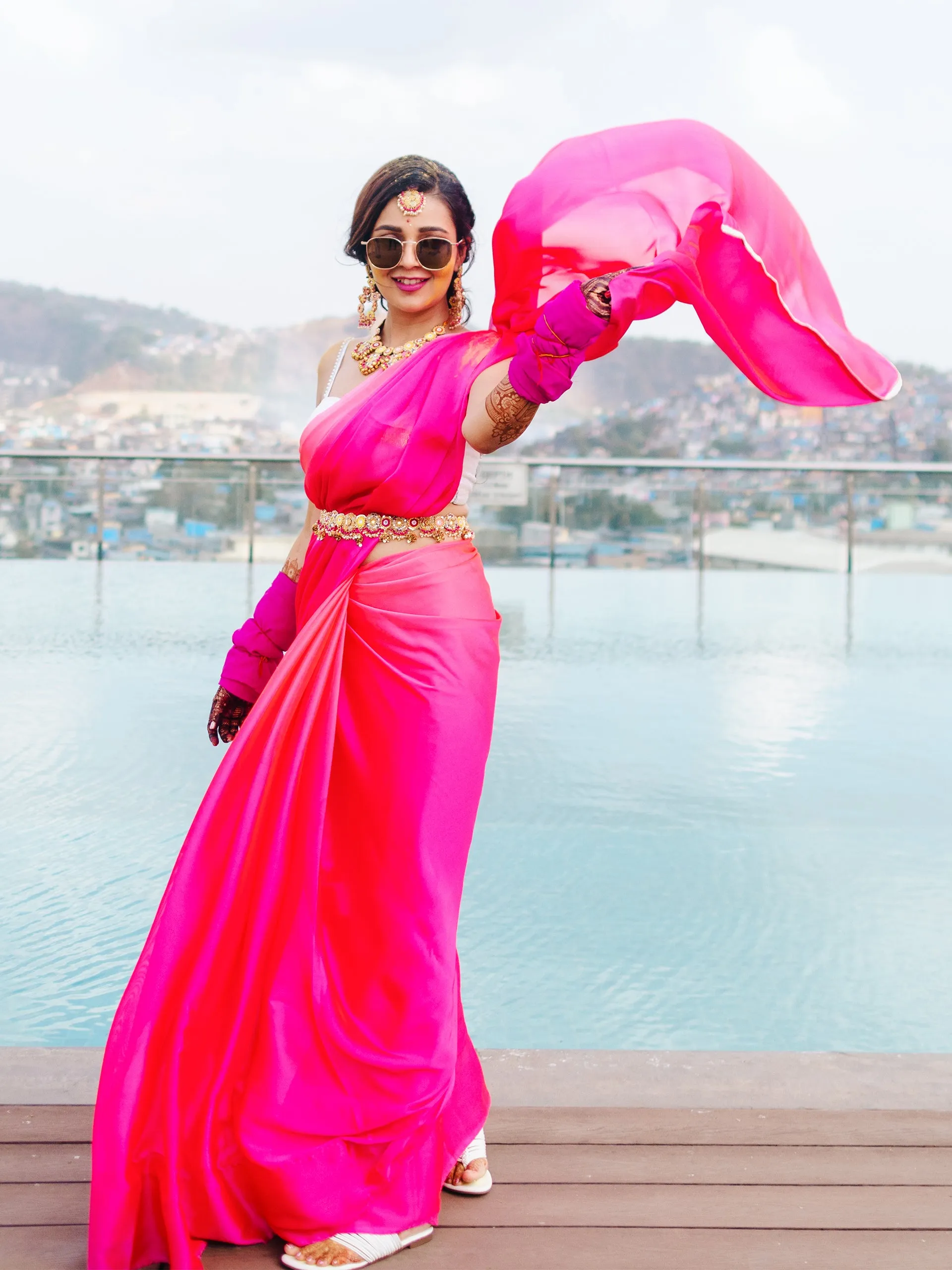 Pink Sunset Chiffon Ombre' Saree