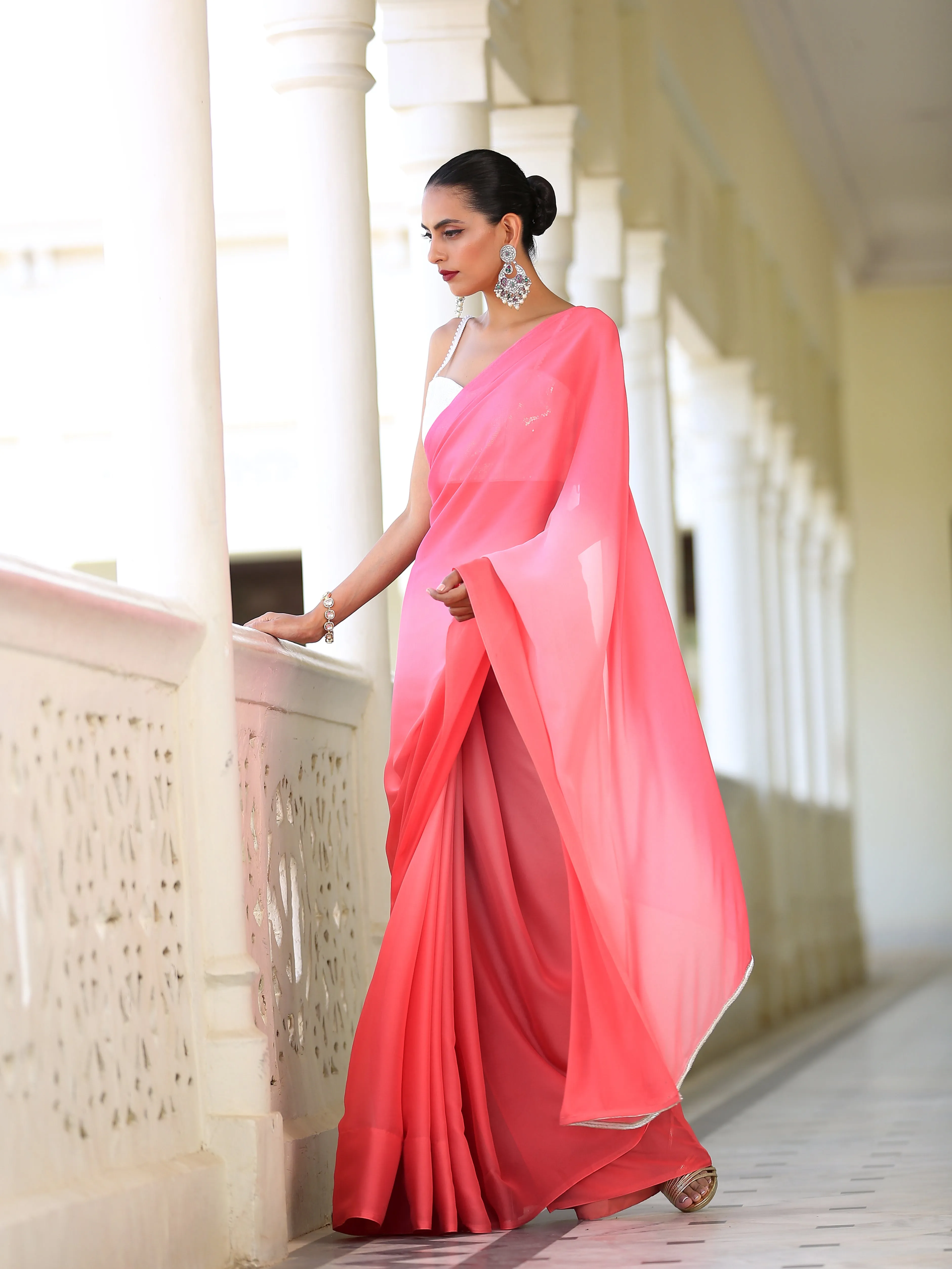 Pink Sunset Chiffon Ombre' Saree