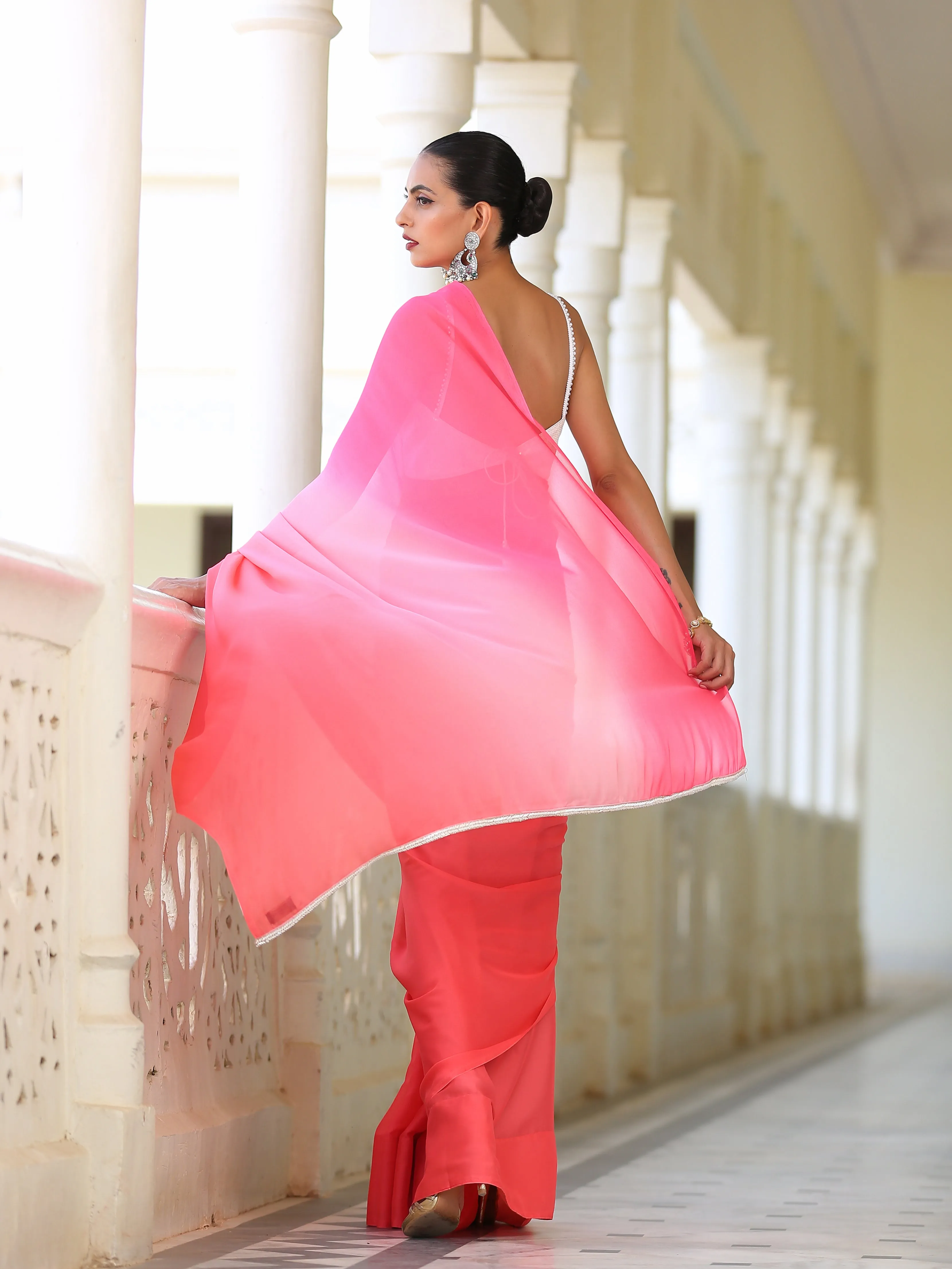 Pink Sunset Chiffon Ombre' Saree