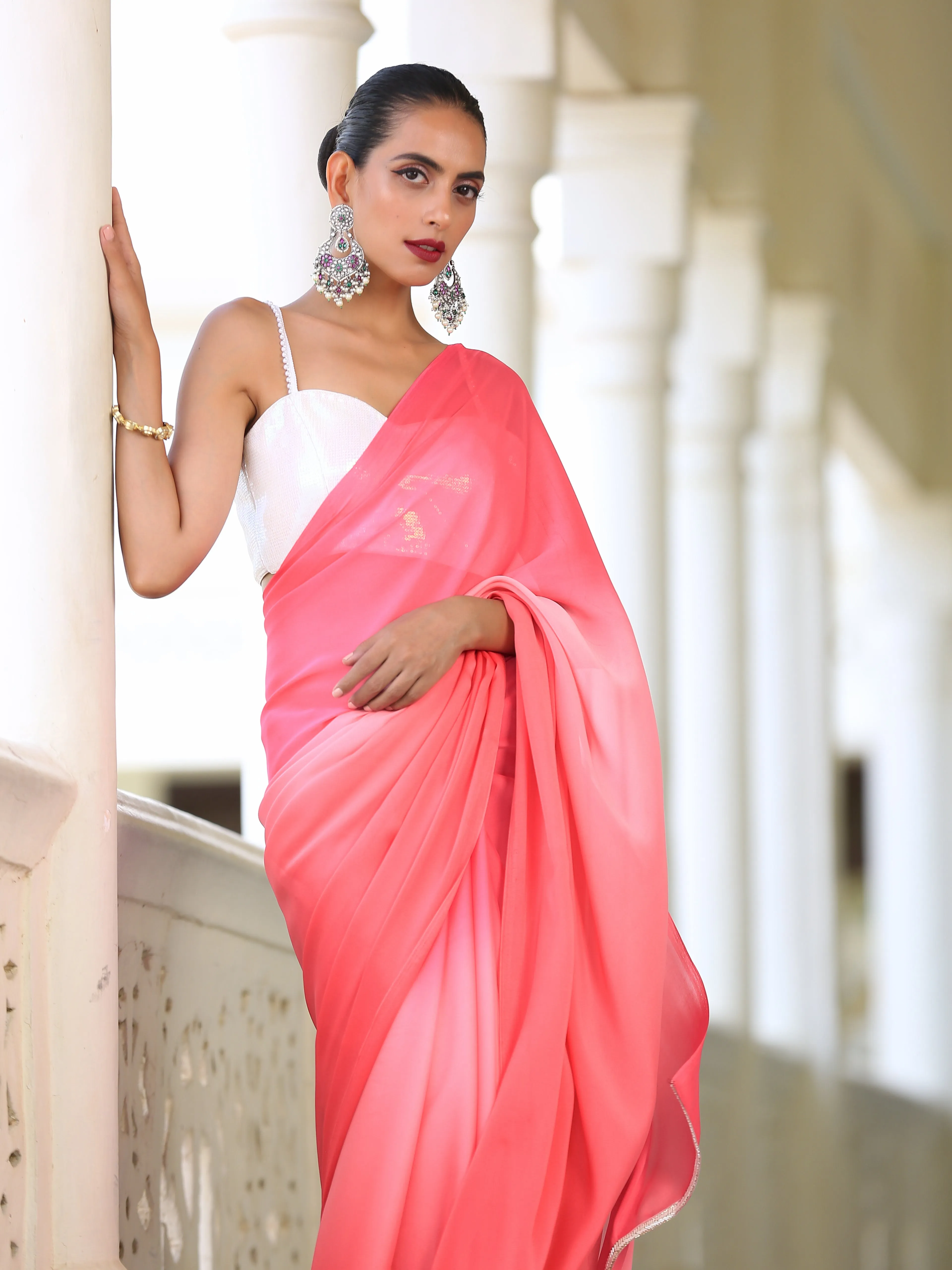 Pink Sunset Chiffon Ombre' Saree