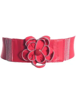 Plus Size Zipper Ribbon Buckle Stretchy Red Belt