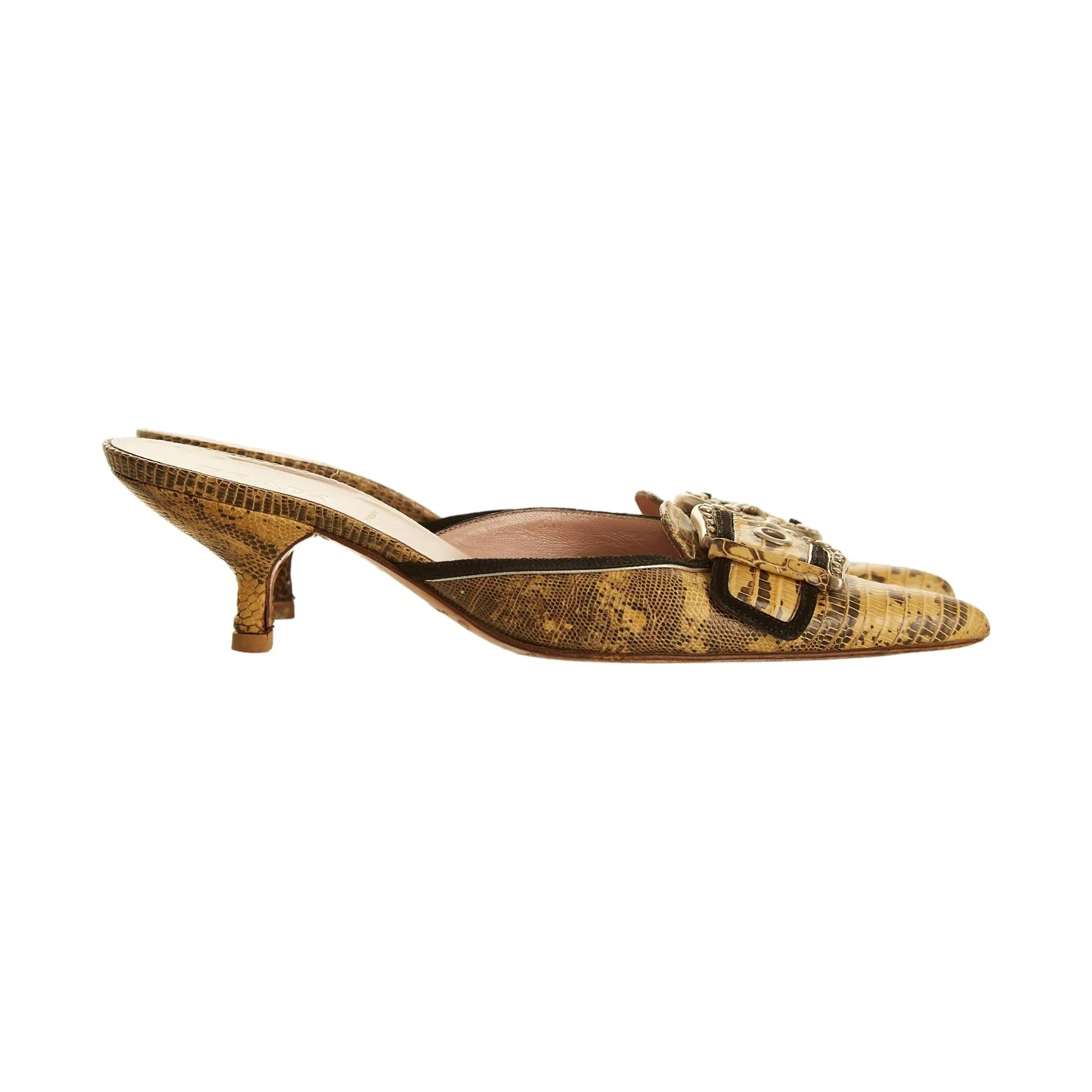 Prada Yellow Crocodile Studded Kitten Heel