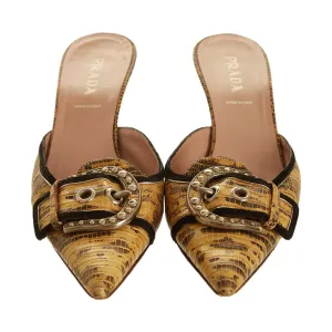 Prada Yellow Crocodile Studded Kitten Heel