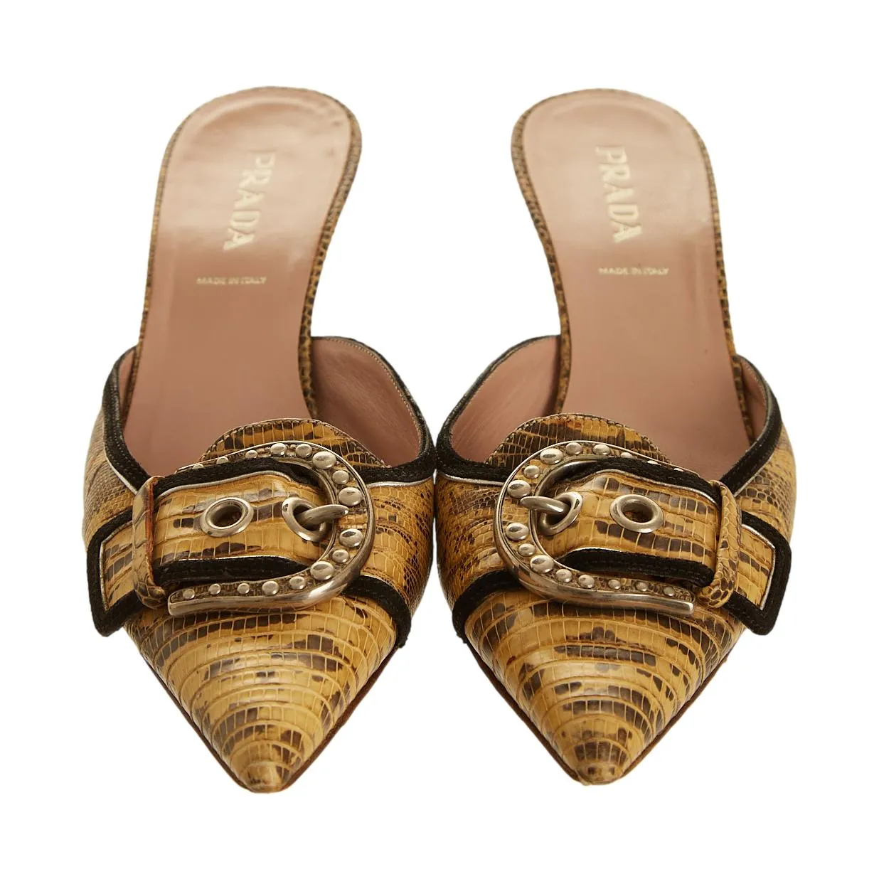 Prada Yellow Crocodile Studded Kitten Heel