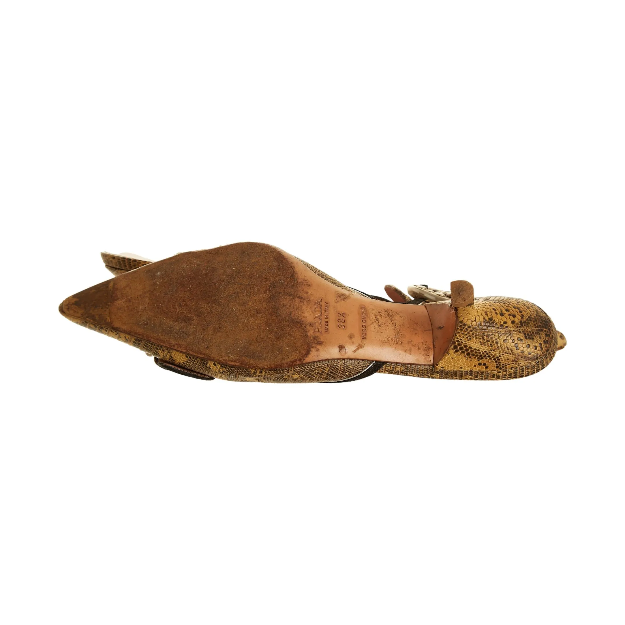 Prada Yellow Crocodile Studded Kitten Heel