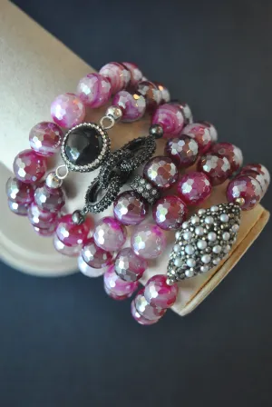 PURPLE AGATE WITH ELECTROPLATE COVER STRETCHY BRACELETS