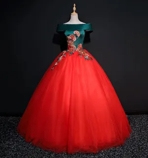 Red Elegant Off-Shoulder Prom and Quinceañera Dress