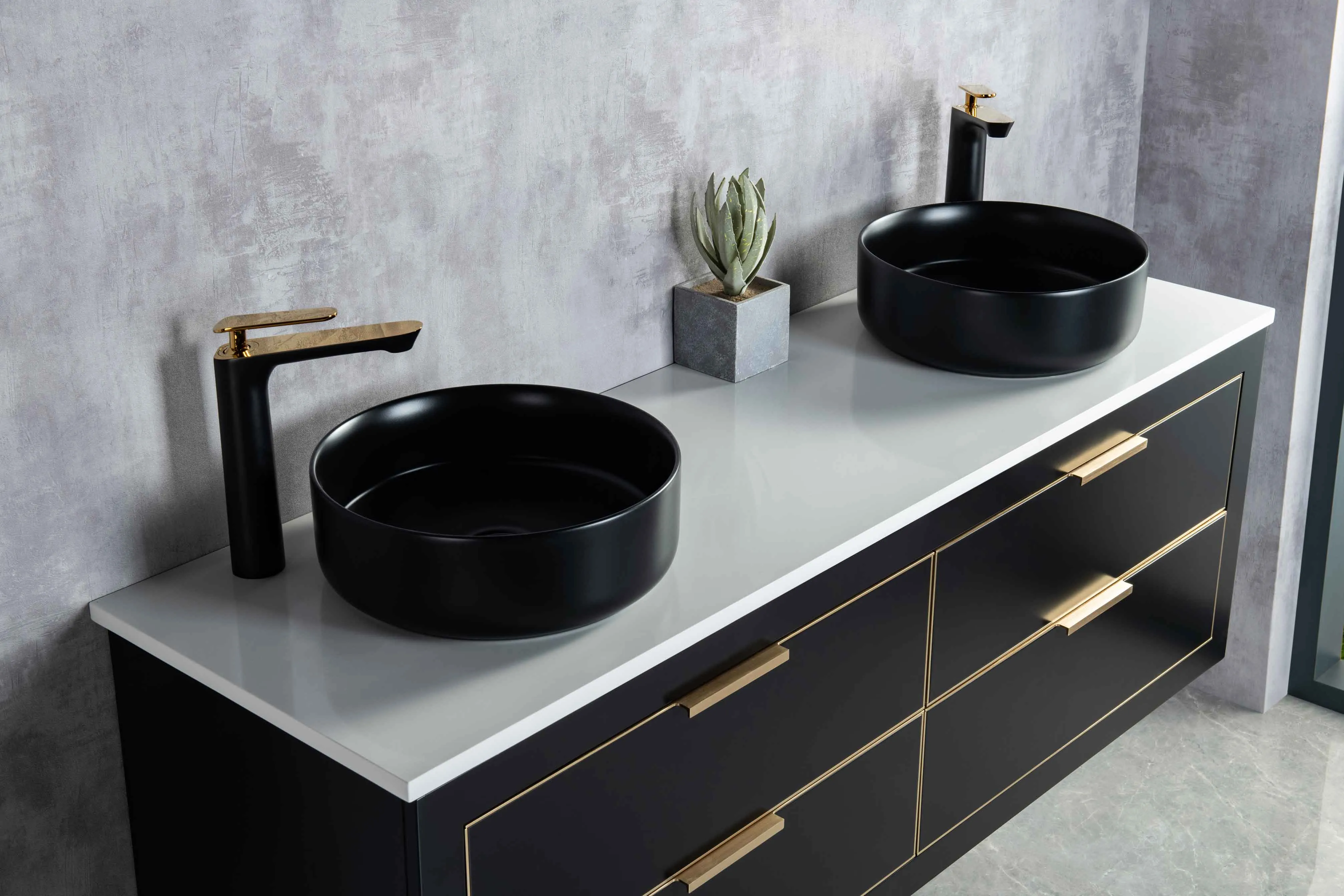 Rubeza 1500mm Dukes Wall Hung Vanity Unit - Black & Gold