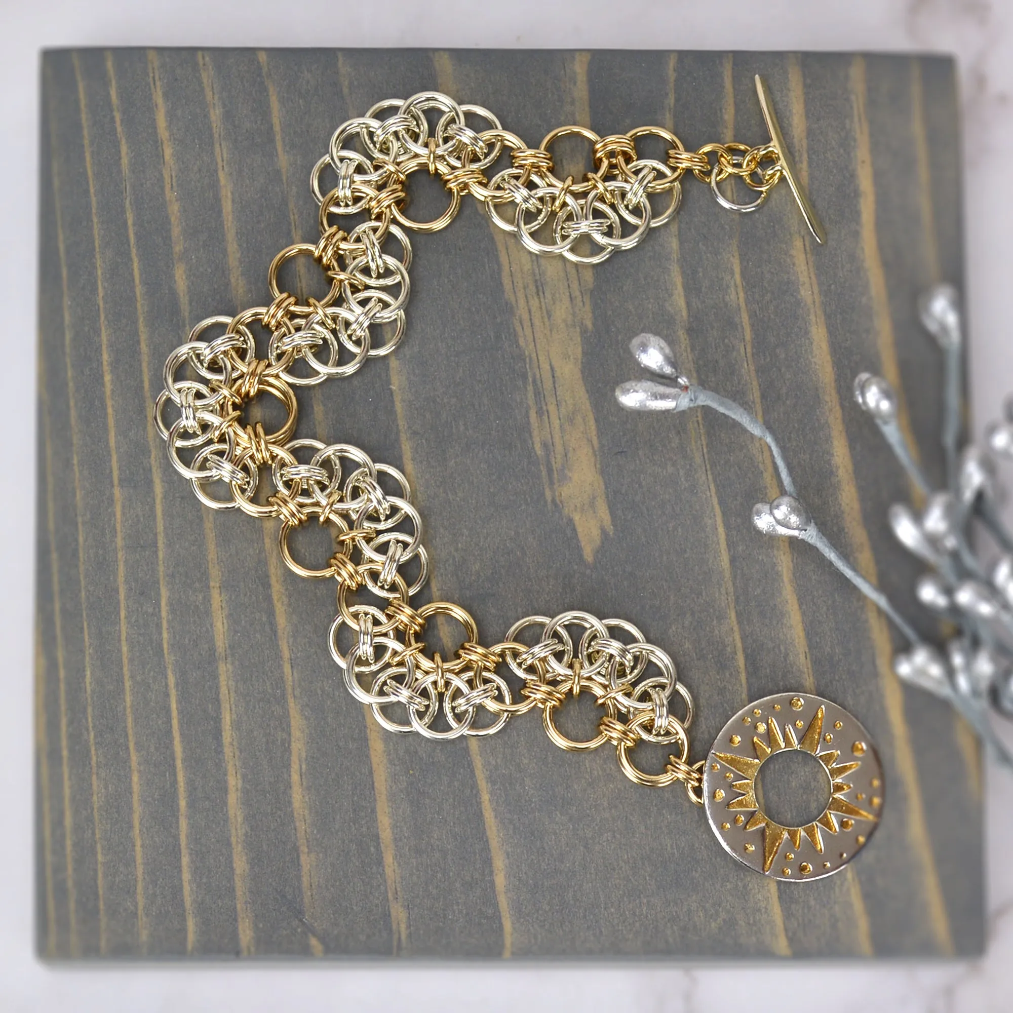 SALE: Sterling & Gold Curvy Bracelet - 8"