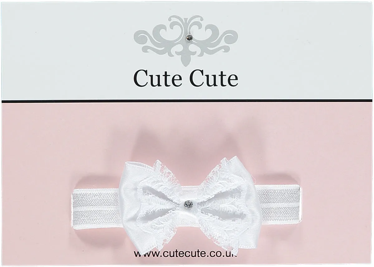 Satin White Bow Swarovski Headband