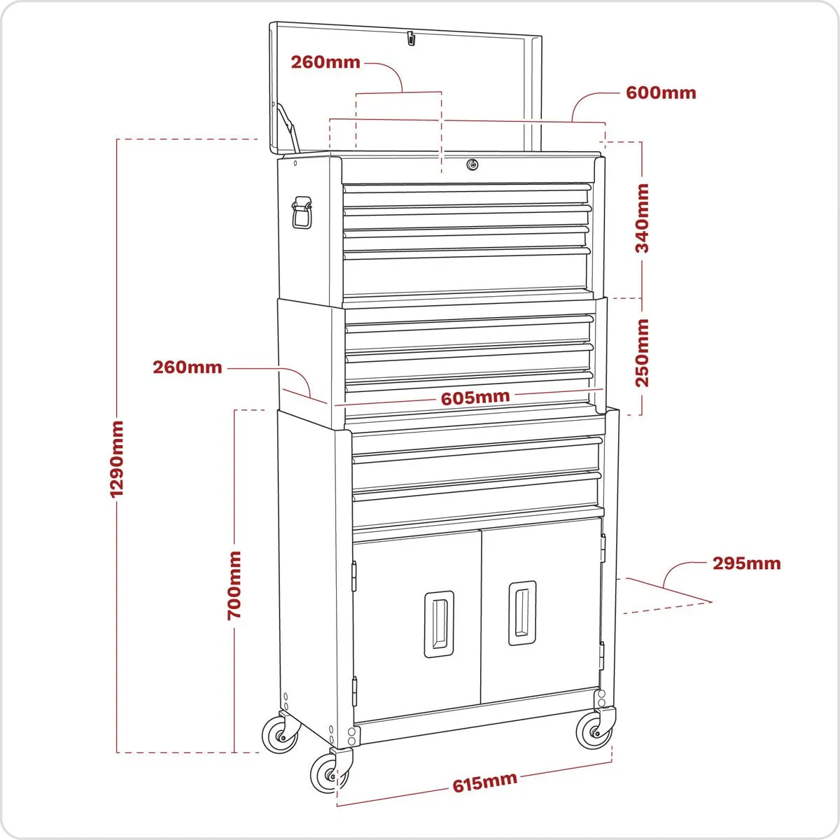 Sealey American Pro Topchest, Mid-Box Tool Chest & Rollcab 9 Drawer Stack - Red