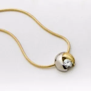 Signature 14K Two-Tone Gold Round Slide Necklace with 3.5mm Gem